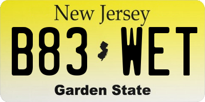 NJ license plate B83WET