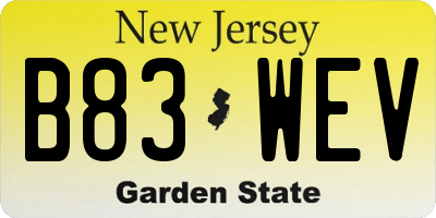 NJ license plate B83WEV
