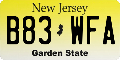 NJ license plate B83WFA