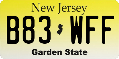 NJ license plate B83WFF