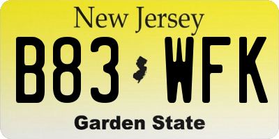 NJ license plate B83WFK