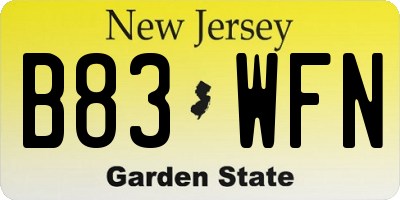 NJ license plate B83WFN