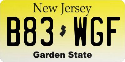 NJ license plate B83WGF