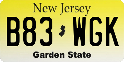 NJ license plate B83WGK