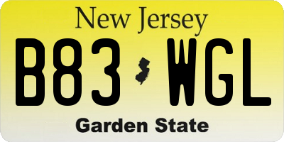 NJ license plate B83WGL
