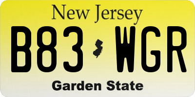 NJ license plate B83WGR