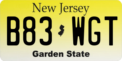 NJ license plate B83WGT