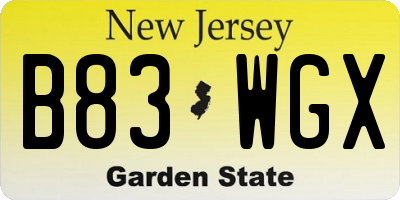 NJ license plate B83WGX