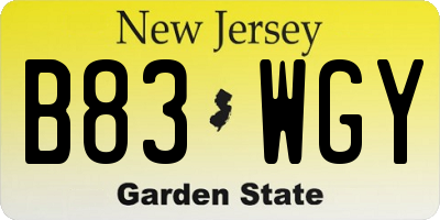 NJ license plate B83WGY