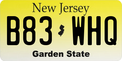 NJ license plate B83WHQ