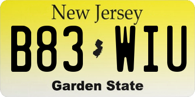 NJ license plate B83WIU