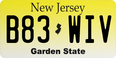 NJ license plate B83WIV
