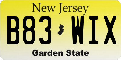 NJ license plate B83WIX