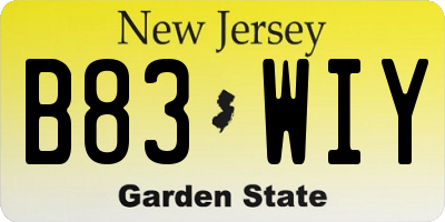 NJ license plate B83WIY