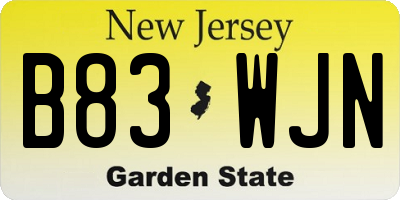 NJ license plate B83WJN