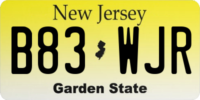 NJ license plate B83WJR