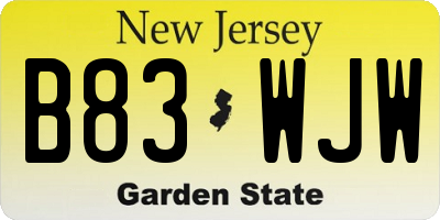 NJ license plate B83WJW