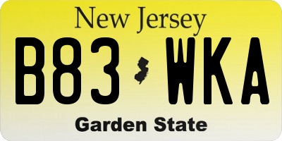 NJ license plate B83WKA