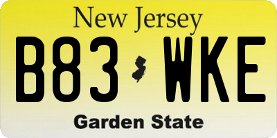 NJ license plate B83WKE