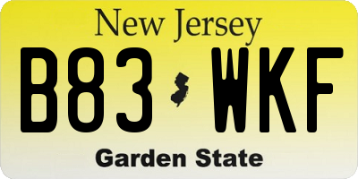 NJ license plate B83WKF