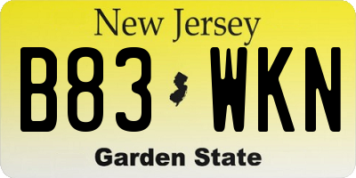 NJ license plate B83WKN