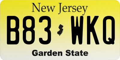 NJ license plate B83WKQ