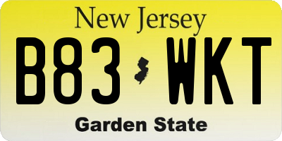 NJ license plate B83WKT