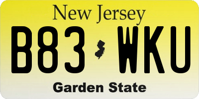 NJ license plate B83WKU