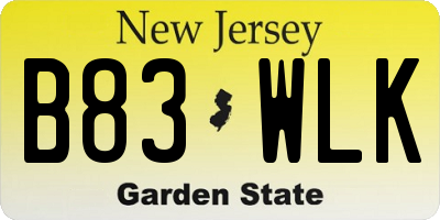NJ license plate B83WLK