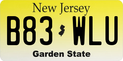 NJ license plate B83WLU