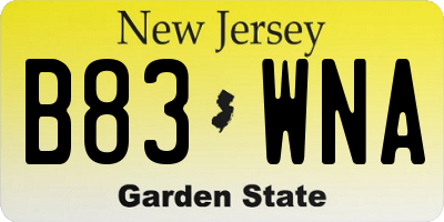 NJ license plate B83WNA