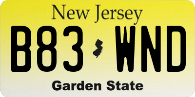 NJ license plate B83WND