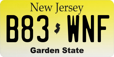 NJ license plate B83WNF