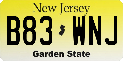 NJ license plate B83WNJ