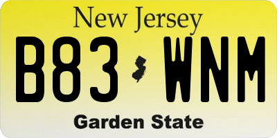 NJ license plate B83WNM