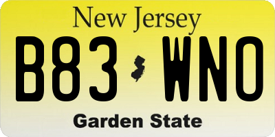 NJ license plate B83WNO