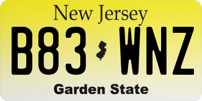 NJ license plate B83WNZ