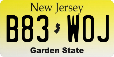 NJ license plate B83WOJ