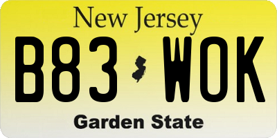 NJ license plate B83WOK