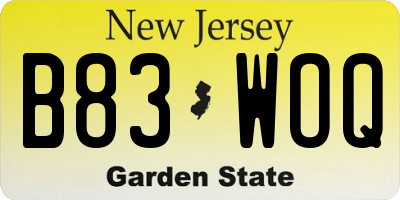 NJ license plate B83WOQ