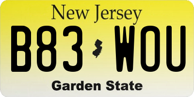 NJ license plate B83WOU