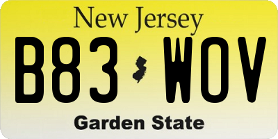 NJ license plate B83WOV