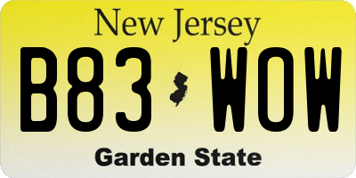NJ license plate B83WOW