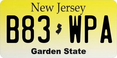 NJ license plate B83WPA