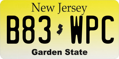 NJ license plate B83WPC