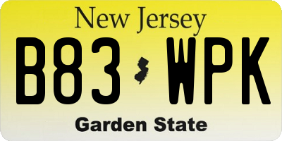 NJ license plate B83WPK