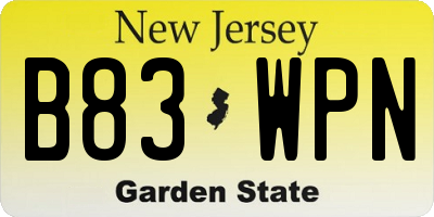 NJ license plate B83WPN