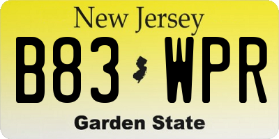 NJ license plate B83WPR