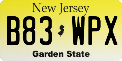 NJ license plate B83WPX
