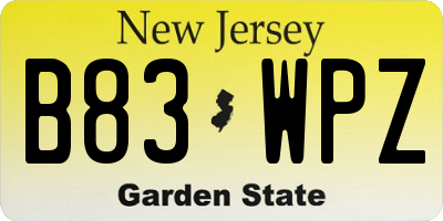 NJ license plate B83WPZ